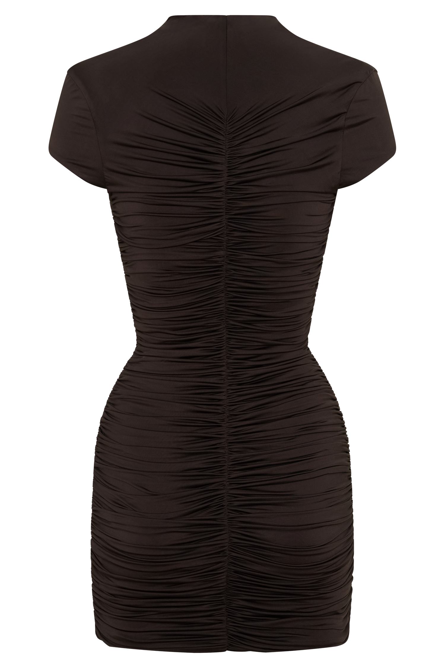 Alphine Gathered Short Sleeve Mini Dress - Chocolate
