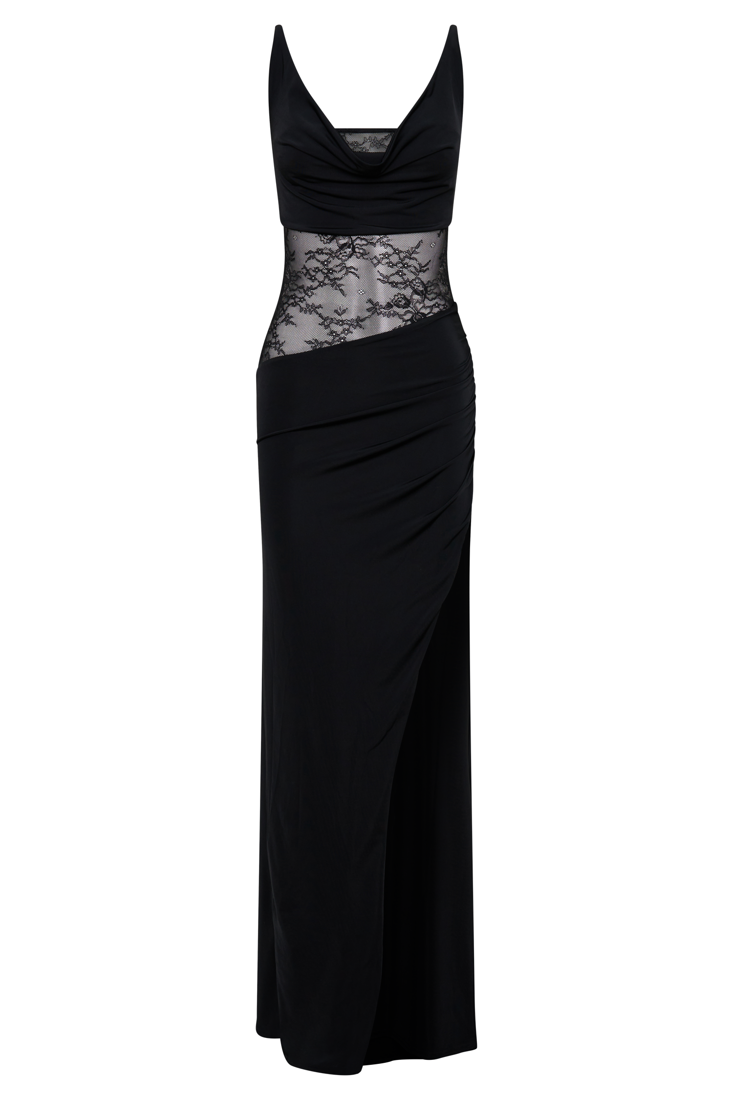 Kelela Draped Slinky And Lace Maxi Dress - Black
