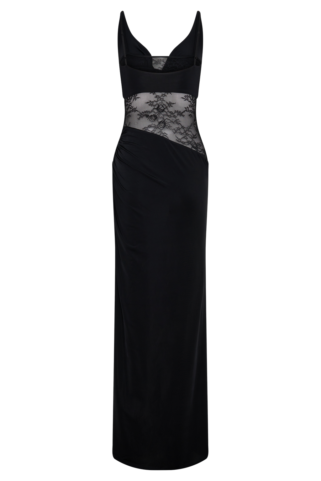Kelela Draped Slinky And Lace Maxi Dress - Black