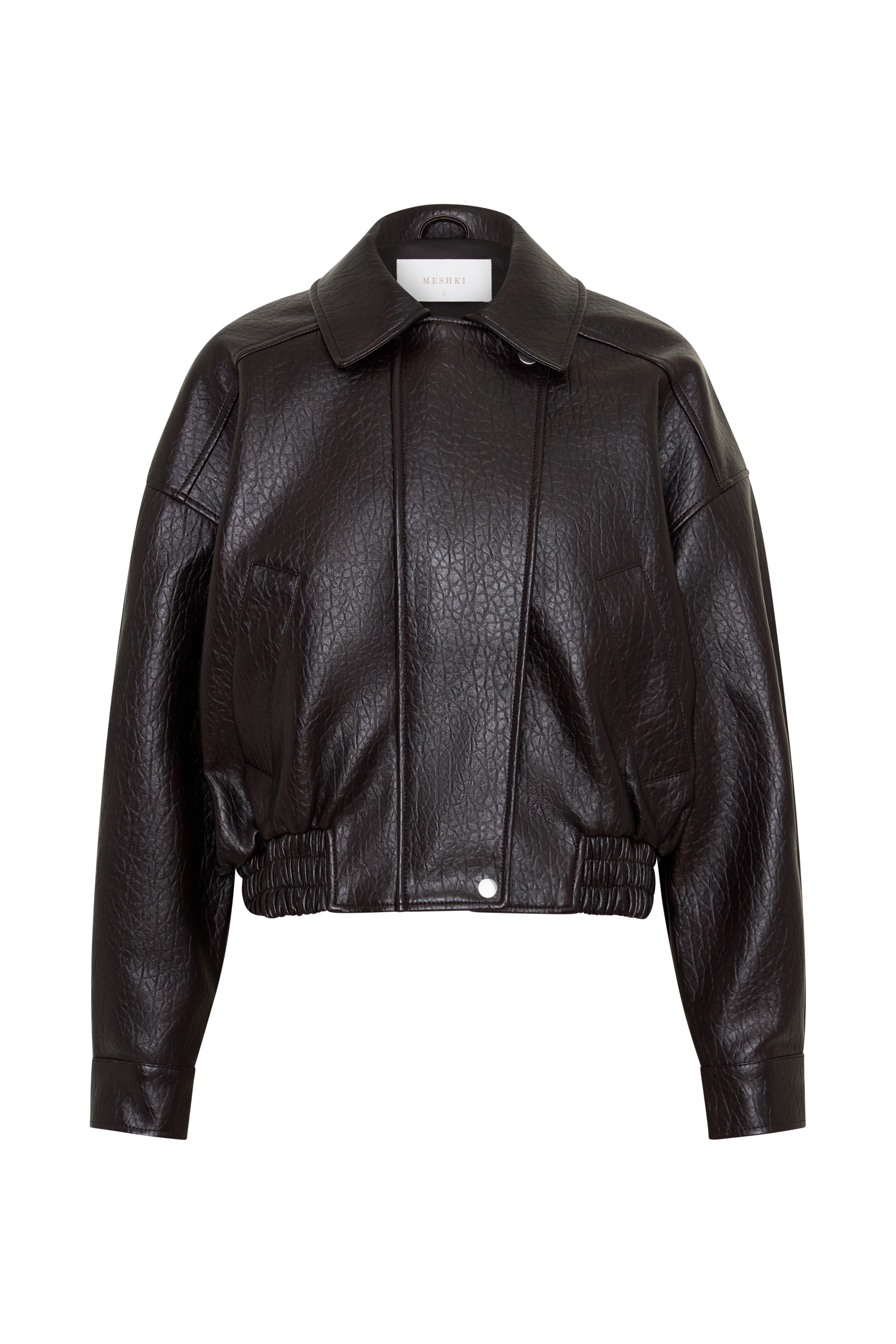 Paige Faux Leather Cropped Jacket - Cherry Brown