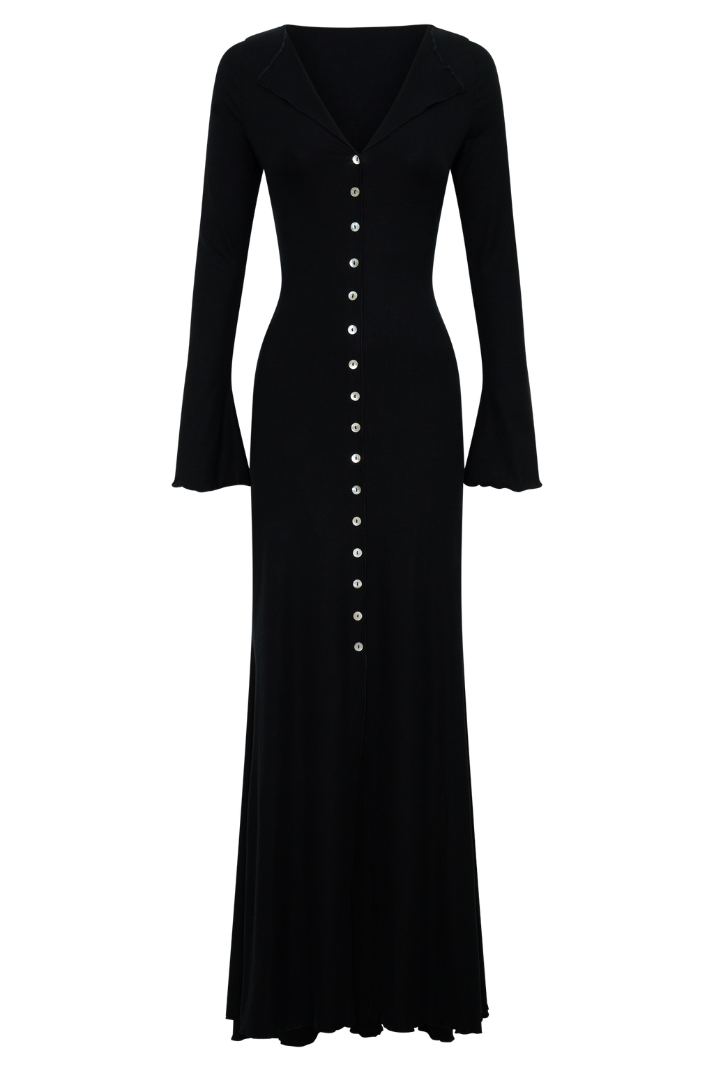 Tanya Buttoned Long Sleeve Maxi Dress - Black