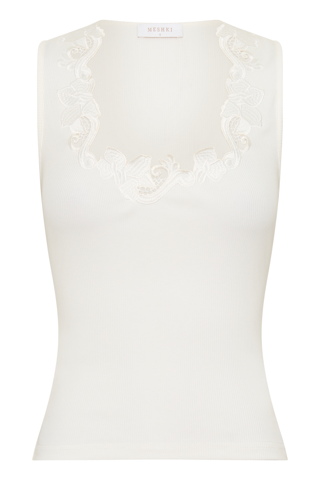 Vianna Broderie Ribbed Tank Top - Ivory